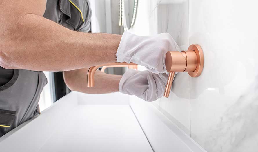 MTS Modern Design Copper Faucet Installation Inside New Apartment Bathroom